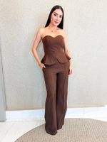 CONJUNTO CALÇA E BLUSA PEPLUM ALFAIATARIA GABARDINE CHANCEL