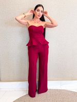 CONJUNTO CALÇA E BLUSA PEPLUM ALFAIATARIA GABARDINE CHANCEL