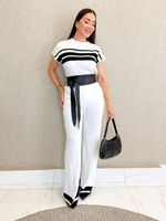 CONJUNTO CALÇA E BLUSA LISTRADO DE TRICÔ CANELADO SAMESEL 