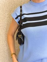 CONJUNTO CALÇA E BLUSA LISTRADO DE TRICÔ CANELADO SAMESEL 