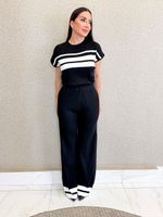 CONJUNTO CALÇA E BLUSA LISTRADO DE TRICÔ CANELADO SAMESEL 