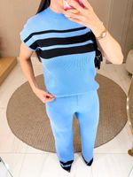 CONJUNTO CALÇA E BLUSA LISTRADO DE TRICÔ CANELADO SAMESEL 