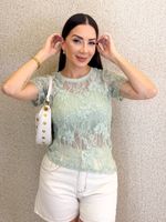 BLUSA RENDADA ASSIMÉTRICA COM CROPPED COBIANA