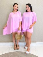 CONJUNTO CHIFON BATA ASSIMÉTRICA E SHORT COM RENDA VIOLA 