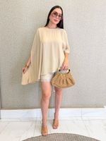 CONJUNTO CHIFON BATA ASSIMÉTRICA E SHORT COM RENDA VIOLA 