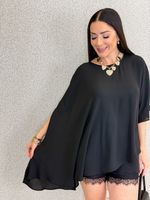 CONJUNTO CHIFON BATA ASSIMÉTRICA E SHORT COM RENDA VIOLA 