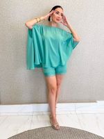 CONJUNTO CHIFON BATA ASSIMÉTRICA E SHORT COM RENDA VIOLA 