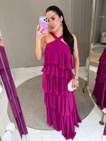 VESTIDO DE CHIFON FRENTE ÚNICA COM BABADOS MIRENDEL 