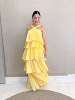 VESTIDO DE CHIFON FRENTE ÚNICA COM BABADOS MIRENDEL 
