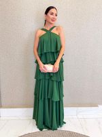 VESTIDO DE CHIFON FRENTE ÚNICA COM BABADOS MIRENDEL 