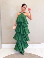 VESTIDO DE CHIFON FRENTE ÚNICA COM BABADOS MIRENDEL 