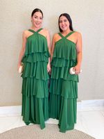 VESTIDO DE CHIFON FRENTE ÚNICA COM BABADOS MIRENDEL 