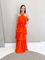 VESTIDO DE CHIFON FRENTE ÚNICA COM BABADOS MIRENDEL 
