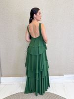 VESTIDO DE CHIFON FRENTE ÚNICA COM BABADOS MIRENDEL 