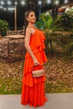 VESTIDO DE CHIFON FRENTE ÚNICA COM BABADOS MIRENDEL 