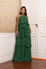 VESTIDO DE CHIFON FRENTE ÚNICA COM BABADOS MIRENDEL 