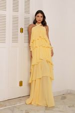 VESTIDO DE CHIFON FRENTE ÚNICA COM BABADOS MIRENDEL 