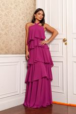 VESTIDO DE CHIFON FRENTE ÚNICA COM BABADOS MIRENDEL 