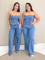 CONJUNTO JEANS TOMARA QUE CAIA COM BOTÕES TOKIN
