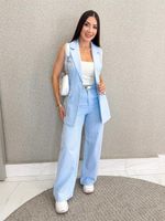 CONJUNTO CALÇA E COLETE LINHO RISCA DE GIZ ZUMMI