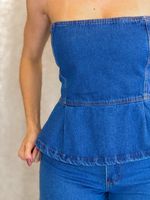 CONJUNTO JEANS CALÇA BALLON E BLUSA PEPLUM CREST