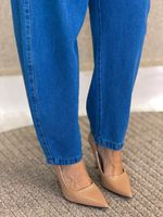 CONJUNTO JEANS CALÇA BALLON E BLUSA PEPLUM CREST