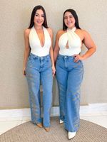 CALÇA WIDE LEG COM BRILHOS DOURADOS KIDALA