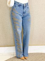 CALÇA WIDE LEG COM BRILHOS DOURADOS KIDALA
