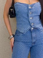 CONJUNTO JEANS TOMARA QUE CAIA COM BOTÕES STONELA