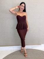 CONJUNTO ANARRUGA  SAIA MIDI E BLUSA PEPLUM MONENT