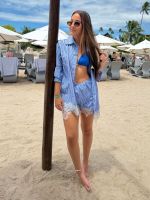 CONJUNTO CAMISA E SHORT LISTRADO COM RENDA JUNIPER