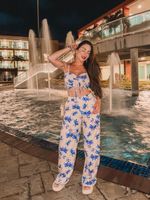 CONJUNTO FLORAL CALÇA E CROPPED BLUMY