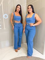 CONJUNTO CALÇA E CROPPED JEANS SAPHIE