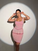 CONJUNTO LISTRADO DE TRICÔ SAIA E BLUSA PEPLUM MARILYS