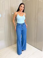 CALÇA JEANS WIDE LEG COM DETALHE NA PERNA SALLY