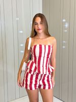CONJUNTO JEANS LISTRADO SHORT E BLUSA REDIN