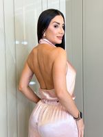 CONJUNTO DE CETIM CALÇA E BLUSA GOLA BOBA BDAY