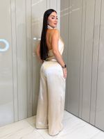 CONJUNTO DE CETIM CALÇA E BLUSA GOLA BOBA BDAY