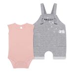 Jardineira c/ Body regata para bebê em moletinho Happy Mescla - TMX