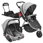 Travel System: Carrinho Sway + Bebê Conforto + Base Isofix Cinza (0-15kg) - Litet