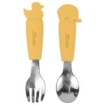 Kit Garfo e Colher em Inox e Silicone Flex Steel Mostarda (6m+) - Clingo