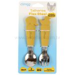Kit Garfo e Colher em Inox e Silicone Flex Steel Mostarda (6m+) - Clingo