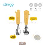 Kit Garfo e Colher em Inox e Silicone Flex Steel Mostarda (6m+) - Clingo