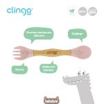 Talher Duplo de Bambu e Silicone Green Multi Rosa (6m+) - Clingo