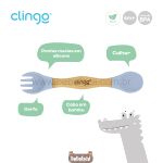 Talher Duplo de Bambu e Silicone Green Multi Azul (6m+) - Clingo