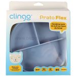 Prato em Silicone com Divisórias e Ventosa Flex Azul (6m+) - Clingo
