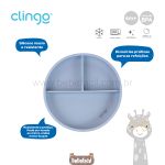 Prato em Silicone com Divisórias e Ventosa Flex Azul (6m+) - Clingo
