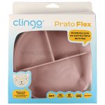 Prato em Silicone com Divisórias e Ventosa Flex Rosa (6m+) - Clingo