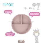 Prato em Silicone com Divisórias e Ventosa Flex Rosa (6m+) - Clingo