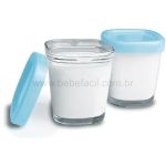 Potes de Vidro p/ Leite Materno & Papinha 150ml 4un Azul - Clingo